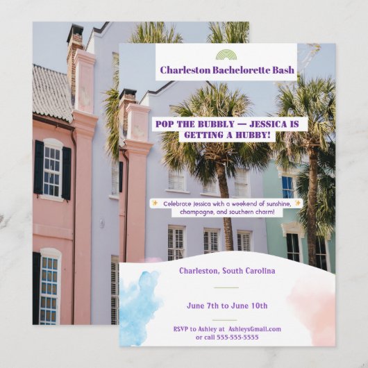 Charleston Bachelorette Bash Uitnodiging (Voorkant / Achterkant)