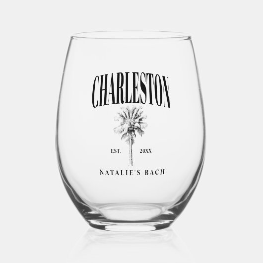 Charleston Bachelorette Custom Luxe Sociale Club Wijnglas Zonder Voet (Voorkant)
