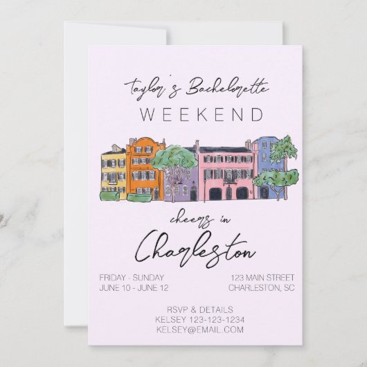 Charleston Bachelorette uitnodiging & details (Voorkant)