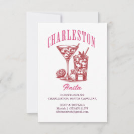 Charleston Bachelorette Weekend Cocktail Roze Rood Kaart
