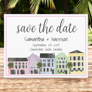 Charleston Bewaar de datum Rainbow Row Wedding Briefkaart