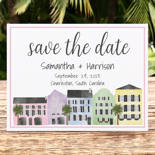 Charleston Bewaar de datum Rainbow Row Wedding Briefkaart