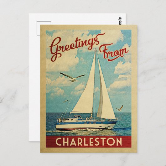 Charleston Briefkaart Sailboot Retro South Carolin (Voorkant / Achterkant)