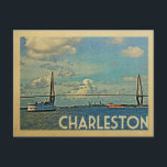 Charleston Briefkaart South Carolina Vintage Trave<br><div class="desc">Het ontwerp van Charleston South Carolina in de Vintage Travel-stijl met de Ravenel-brug op de Cooper,  met sleepboot. Een leuke South Carolina vintage reisafdruk.</div>
