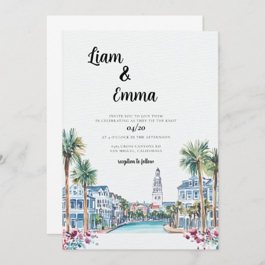 Charleston bruiloft bestemming uitnodiging (Voorkant / Achterkant)