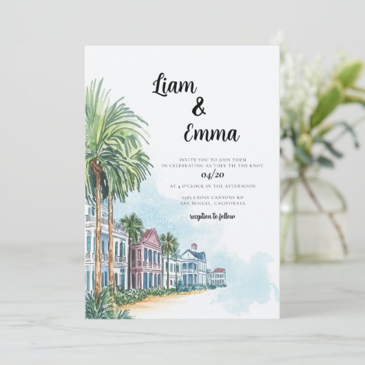 Charleston bruiloft bestemming uitnodiging (Staand voorkant)