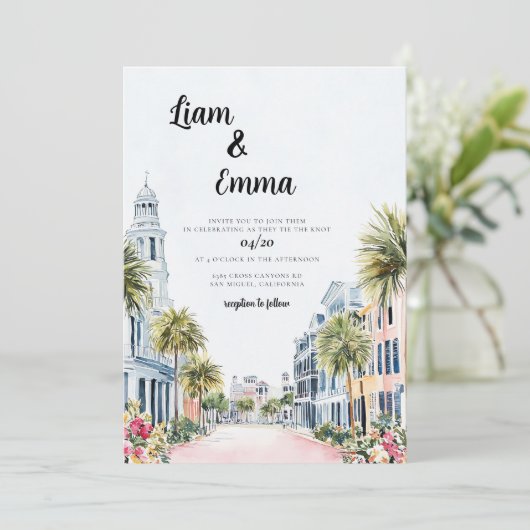 Charleston bruiloft bestemming uitnodiging (Staand voorkant)