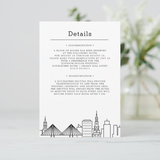 Charleston Bruiloft | Details gast Kaart (Staand voorkant)