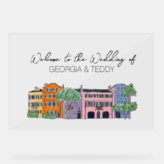 Charleston bruiloft welkom teken acryl bord (Voorkant)