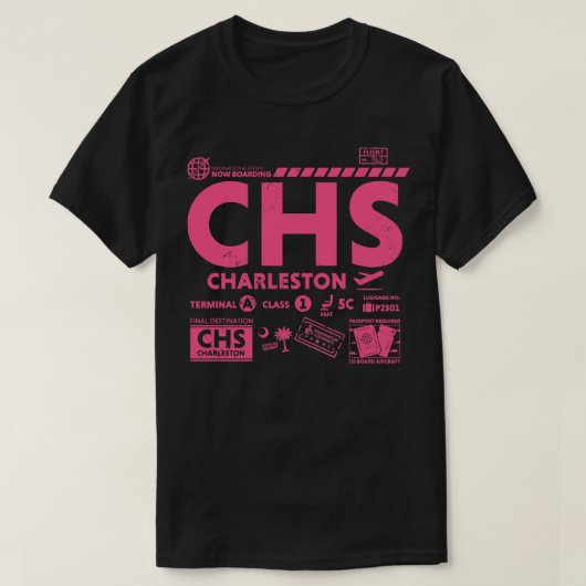 Charleston CHS Airport Code Reisdag huren T-shirt (Design voorkant)