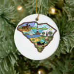 Charleston Columbia South Carolina Myrtle Beach Keramisch Ornament<br><div class="desc">Retro style SC state map features area code 803,  843,  854,  and mt pleasant SC,  Lake Wylie,  and Lake Hartwell. So if you are a South Carolina toerist or traveler,  and have gone to folly beach,  Columbia,  SC this is for you.</div>
