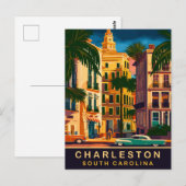 Charleston Downtown, SC, Oude Reis Briefkaart (Voorkant / Achterkant)