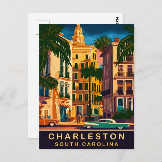 Charleston Downtown, SC, Vintage Reizen Briefkaart (Voorkant / Achterkant)