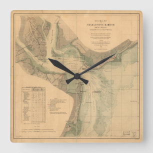 Charleston Harbor 1865 Nautical Chart Vierkante Klok