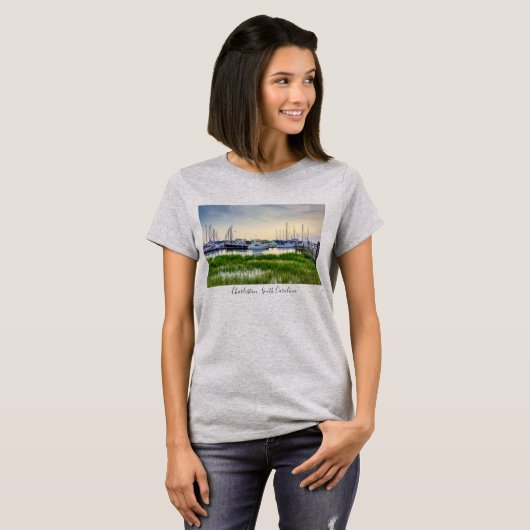 Charleston Harbor Boats Sunset T-shirt (Voorkant volledig)