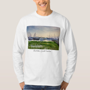 Charleston Harbor Boten Zonsondergang Lange Mouwen T-shirt