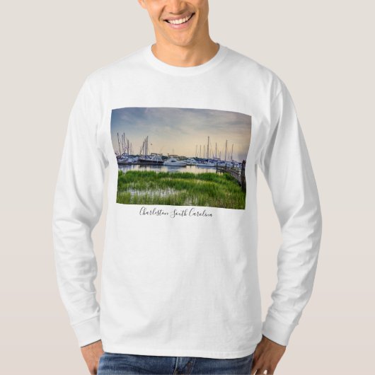 Charleston Harbour Boats Sunset Long Slapes Shirt (Voorkant)