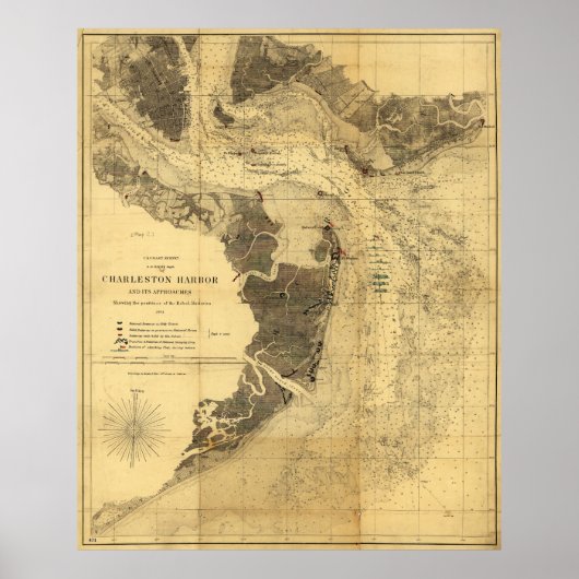 Charleston Harbour Civil War Map 7, 1863 Poster (Voorkant)