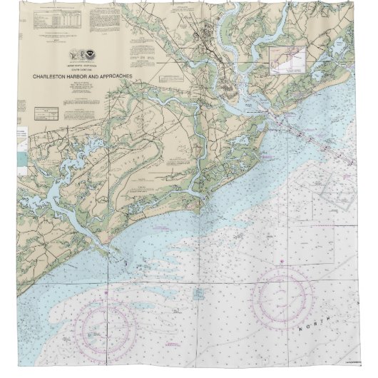 Charleston Harbour en nadert nautische kaart Douchegordijn (Voorkant)