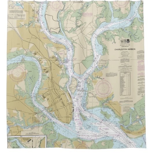 Charleston Harbour Nautical Chart 11524 Douchegordijn (Voorkant)