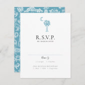 Charleston Hotel in Blauw Huwelijksreactie Kaart (Voorkant / Achterkant)