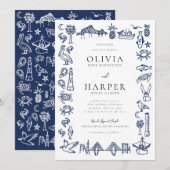 Charleston Hotel Marine Blauw Bruiloft Uitnodiging (Voorkant / Achterkant)