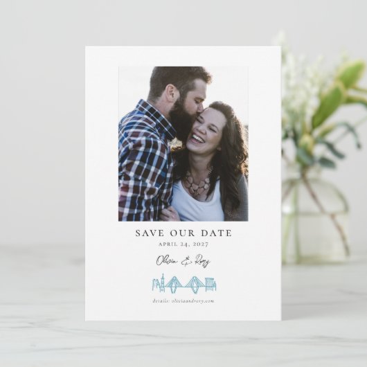 Charleston Hotel Skyline in blauw De datum opslaan Save The Date (Staand voorkant)