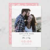 Charleston Hotel Skyline in Roze Save the Date (Voorkant / Achterkant)