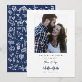 Charleston Hotel Skyline Navy Blue De datum opslaa Save The Date (Voorkant / Achterkant)