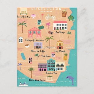Charleston Illustrated Map Briefkaart