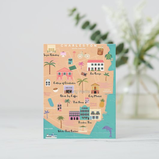 Charleston Illustrated Map Briefkaart (Staand voorkant)