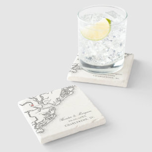 Charleston Kaart Elegant Zwart Wit Huwelijksgunst Stenen Onderzetter