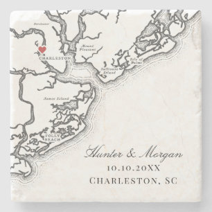Charleston Kaart Elegante Zwarte Witte Trouwgunst Stenen Onderzetter