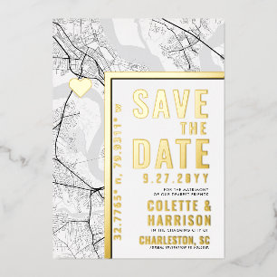 Charleston Love Locator   Bruiloft Bewaar de datum Folie Uitnodiging