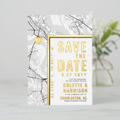 Charleston Love Locator | Bruiloft Bewaar de datum Folie Uitnodiging (Staand Voorkant)