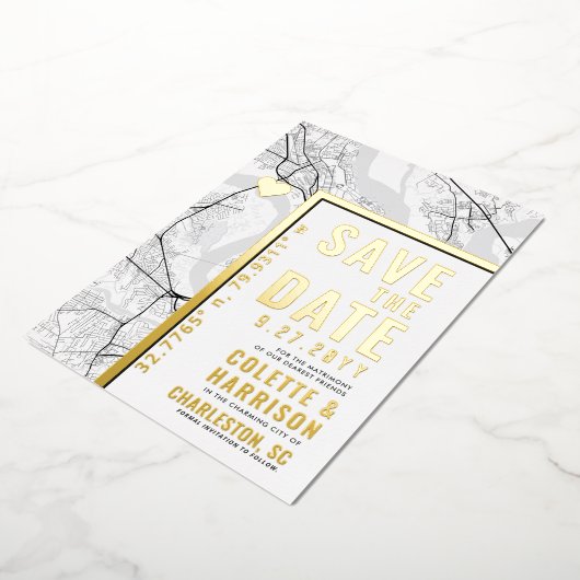 Charleston Love Locator | Bruiloft Bewaar de datum Folie Uitnodiging (Gedraaid)