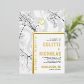 Charleston Love Locator | Stad thema bruiloft Folie Uitnodiging (Staand Voorkant)