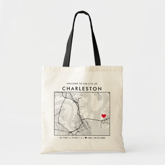 Charleston Love Locator | Stadsplattegrond Bruilof Tote Bag (Voorkant)