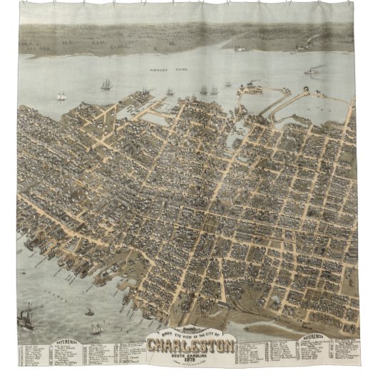 Charleston Map 1872 Douchegordijn (Voorkant)