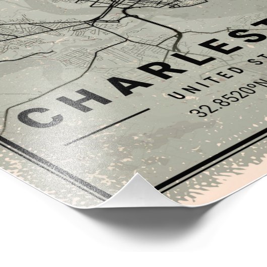 charleston map print poster canvas United states (Hoek)