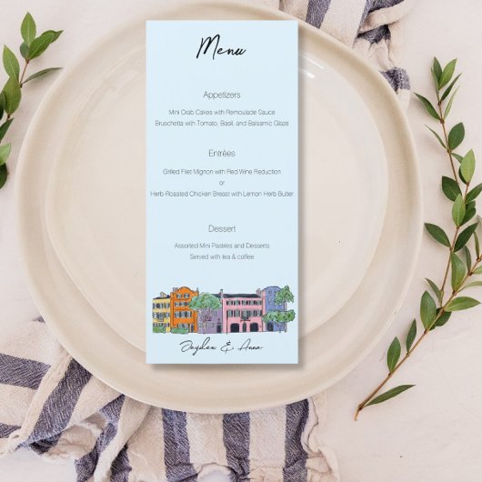 Charleston Menu voor Bruiloft Waterverf ontwerp
