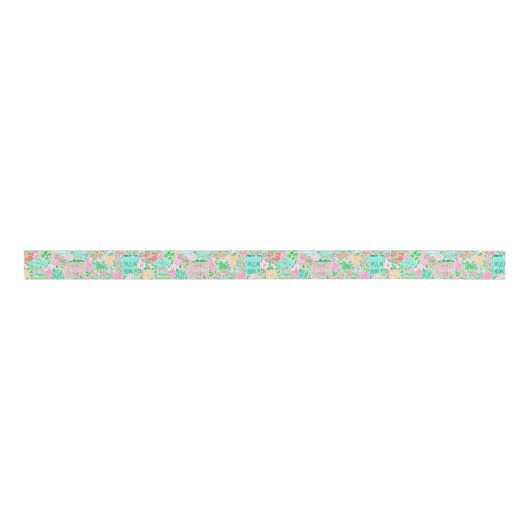 Charleston Pastel Preppy Palm Beach Pattern Print Grosgrain Lint (Voorkant)