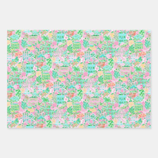 Charleston Pastel Preppy Palm Beach Pattern Print Inpakpapier Vel (Voorkant)