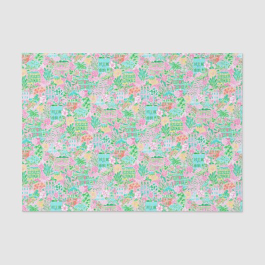 Charleston Pastel Preppy Palm Beach Pattern Print Tissuepapier (Voorkant)