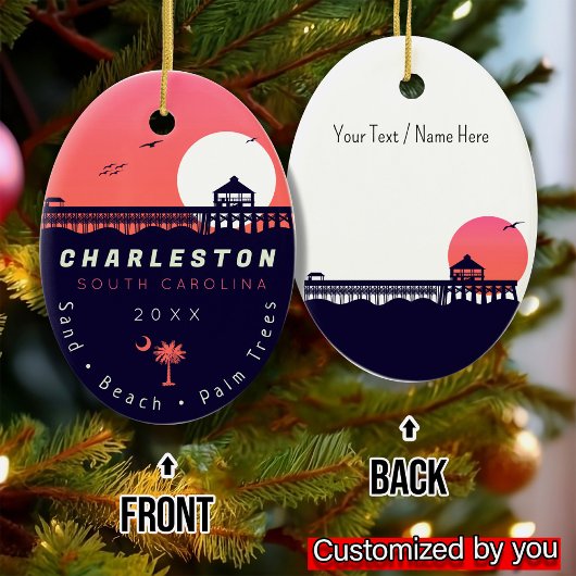 Charleston Pier SC Retro Sunset Souvenirs 60s Keramisch Ornament