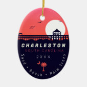Charleston Pier SC Retro Sunset Souvenirs 60s Keramisch Ornament (Voorkant)