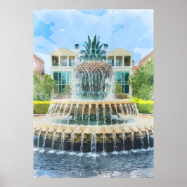 Charleston Pineapple Fountain Waterverf Poster