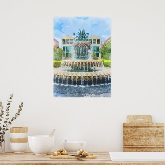 Charleston Pineapple Fountain Waterverf Poster (Keuken)