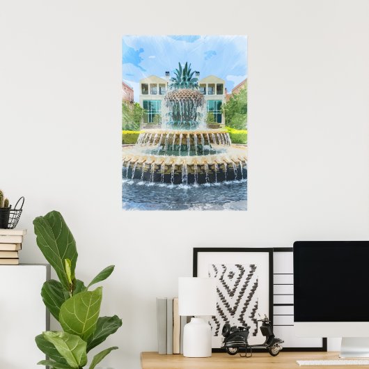 Charleston Pineapple Fountain Waterverf Poster (Thuiskantoor)