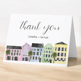 Charleston Rainbow Row Bruiloft / Elegante Kust Bedankkaart